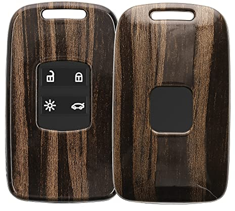 kwmobile Autoschlüssel Hülle kompatibel mit Renault 4-Tasten Smartkey Autoschlüssel (nur Keyless Go) - Hardcover Schutzhülle Schlüsselhülle Cover Holz Maserung Braun