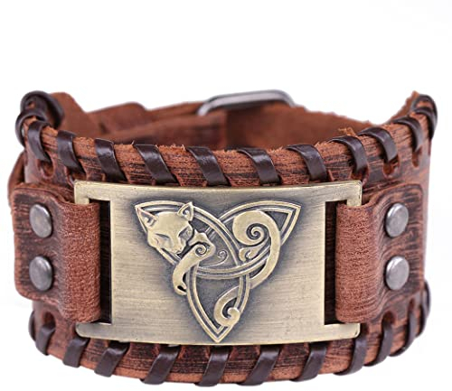 UNIFT Keltischer Dreifaligkeits-Fuchs-Lederarmband für Herren, modisch, Punk, nordischer Wikinger, Fuchs, keltischer Knoten, breite Leder-Armbänder, heidnischer Schmuck von Talisman, Ohne Edelstein.