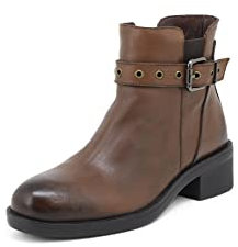 QUEEN HELENA Stivaletti di Pelle con Tacco Stivali Bassi con Fibbia Casual Donna S269 (Marrone, numeric_40)