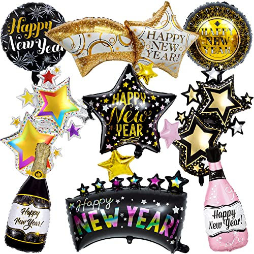 HGSHUO Silvester Dekoration Folienballon Silvester Deko Happy New Year Ballons Neujahr Luftballons Heliumballon Neujahr Party Neujahrsdeko Luftballon Sektflasche