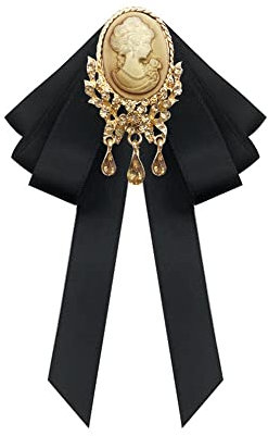 Viktorianische Kamee-Brosche mit Strasssteinen, für Damen und Mädchen, Vintage-Stil, Gothic-Anhänger, mit Seidenband, Fliege, Brosche, Anstecknadeln, Retro, 80er-, 90er-Jahre-Kleid-Zubehör,