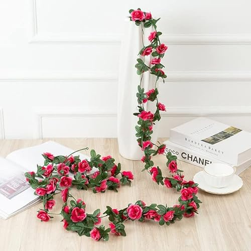 FIKROO 250 cm Seidenrose Künstliche Blumen Girlande Rebe für Hochzeit Home Room Dekoration Frühlingsgarten Bogen Ordnen DIY Fake Plant Vines-Rose red