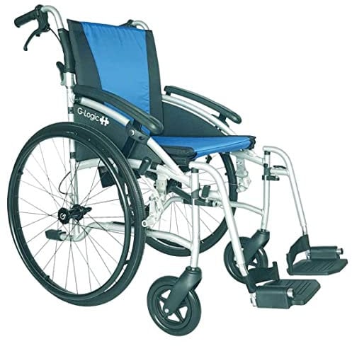 FabaCare Rollstuhl G-Logic mit Bremse für Begleitperson, Reiserollstuhl faltbar leicht Alu, Leichtgewichtrollstuhl bis 113 kg, Transportrollstuhl ultraleicht, Sitzbreite 45 cm