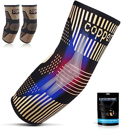 Lusenone Kupfer Ellenbogenbandage 2 Stücke - Kompression Ellenbogen Bandage für Damen & Herren - Tennisarm Bandage Ellenbogen für Golferarm, Sehnenentzündung, Sport, Arthritis, Elbow Support (S)