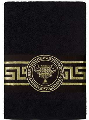 Belle Arti Premium Mäander Löwen & Amphore Handtücher Duschtücher Gästetücher Saunatücher Flauschige Frottee Baumwolle in Weiss und schwarz (2er Set - 100 x 150 cm, schwarz)