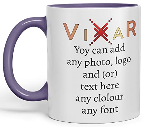 Vixar Personalised Mug Cup with Your Photo Text Coloured Inside and Handle 11oz Gift customised Custom Bulk Also (Purple)