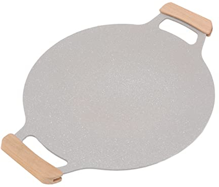 Bistecchiera Per Barbecue Coreana, Bistecchiera Rotonda Antiaderente con Manico in Legno Per Interni Ed Esterni(30cm)