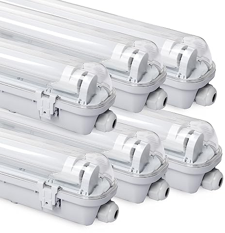 Daromigo 24w LED Feuchtraumleuchte Wannenleuchte 150cm, 2400LM Kaltweiß 6500K T8 LED Röhre, IP65 Wasserfest Feuchtraumlampe Werkstattlampe für Garage, Keller, Büro - 6 Stück