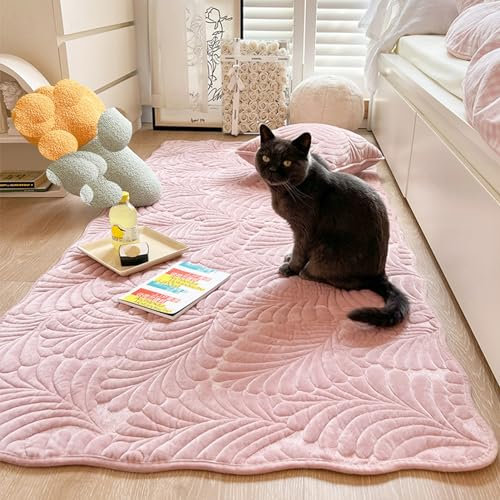Reyox Tappeto Cotone Lavabile in Lavatrice, Tappetino per Corridoio Soggiorno Camera da Letto Cameretta dei Bambini Foglie Rosa 70 x 180 cm