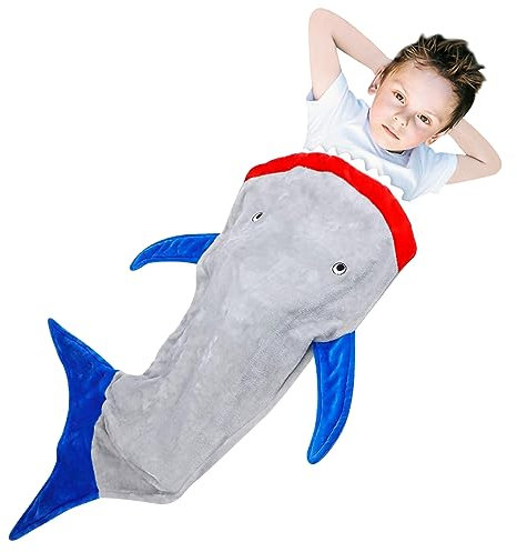 HMIEPRS Hai Schlafsack, Weiche Kuschelige Hai-Decke, Flanell-Hai-Schwanz-Decke, Warm Weich Fleece Schlafsack für Bett Sofa Camping Outdoor Indoor, Haifischschwanz Decke für Jungen Mädchen Geschenke