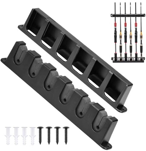 LUVZOOR Porta Canne da Pesca da Muro, Portacanne Parete Supporti per Canne da Pesca 6 Combo per Canne da Pesca