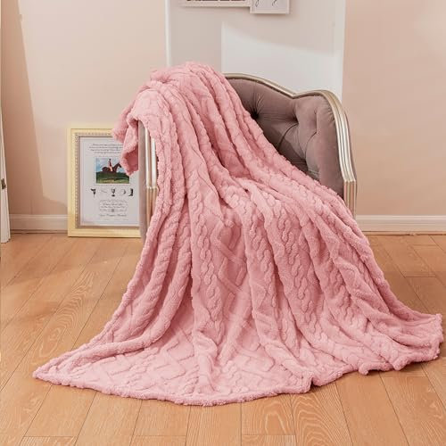 TIANSHU Dünne Kuscheldecke Flauschig Decke Fleecedecke, Weich Blanket Fleecedecke Warm Waschbar Sofadecke Anti-Pilling Geeignet für alle Jahreszeiten(150x200, Rosa)