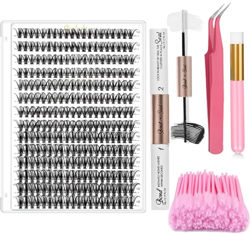 Kit d'extension de Cils Bricolage 280 PCS Kit d'extension de Cils 40D 12-18mm Pinceau de Shampooing Applicateur de Faisceau de Cils Unique avec Mascara et Pince à Faux Cils Scellée