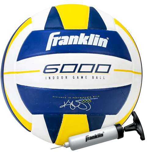 Franklin Sports Indoor Training Volleyball - Premium 6000 Official Size Volleyball for Training + Match Play - Competition Composite Cover Game Volleyball Ball - Volleyball + Pump Set