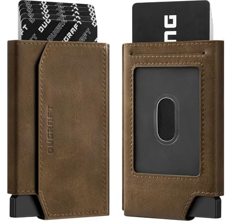 DUGRAFT Porta carte di credito da uomo, Portafoglio per carte in metallo con blocco RFID, con finestrella identificativa, può contenere fino a 5-8 carte, Giallo e verde., 4.33 x 2.83 x 0.47 inches