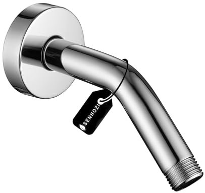 Senhozi 6 Zoll Duscharm mit Flansch und Teflonhahn, Wandhalterung Duschkopf Verlängerungsarm Wandanschlussprofil Chrom aus 304 Edelstahl für festen Duschkopf, SE001CP