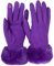 styleBREAKER Damen Unifarbene Touchscreen Stoff Handschuhe mit Kunstfell Besatz am Bund, warme Fingerhandschuhe Winter 09010028, Farbe:Violett