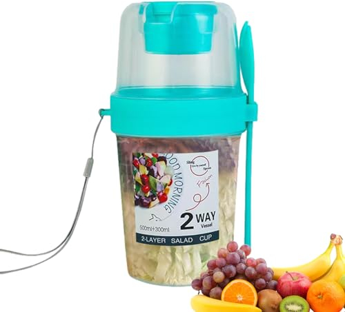 Sollee Tragbare Salatbecher | Mehrzweck-Salatbecher mit Zwei Schichten,Vielseitiges Speisezubehör zum Abnehmen für Gemüsesalat, Haferflocken, Pudding, Joghurt