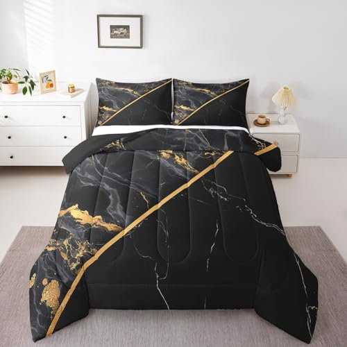 Black Watercolor Comforter King Dark Grey Tie Dye Bedding Set, Gold Sequin Glitter Metallic Bedding Comforter Sets Abstract Marble Bed Set, Black Marbling Bedding Sets & Collections Breathable