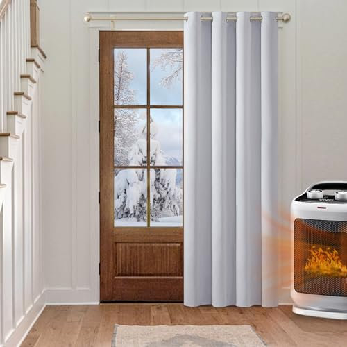 MIULEE Rideaux Occultant Blanc Gris 140x145cm 1 Pièce à Oeillets-Rideaux Opaque Doux et Esthétiques Rideau Thermique Isolant Anti Froid Chaleur