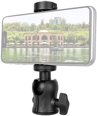 Jemora Panorama-Stativkopf, Kameraungsadapter, Mini-Kugelkopf, 360° drehbar, 10 kg/4,4 lbs Tragfähigkeit mit 1/4-Zoll-Schraube, integrierter Verstellbarer Telefonclip, kompatibel mit