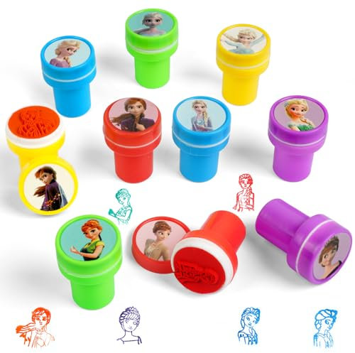 OSDUE 10 Stück Stempel Kinder, Kinder Briefmarken, Stempelset Tiere, Selbstfärbend für Kinder, Niedliche Spielzeugstempel aus Plastik, Spiel, Spaß, Hobby und mehr (Eisprinzessin)