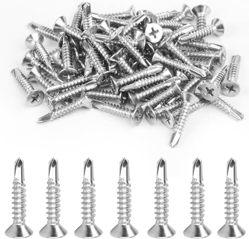 140 Pcs Vis Autoforeuse Metal, M4,2 x 25 mm Vis Autotaraudeuses à Tete Fraisee, Vis à Tôle Autoperceuses, Vis à Tête Plate Métal, Vis Autoforante à Tête Cruciforme, Vis Autopercante en Acier Inox