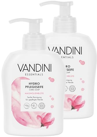 VANDINI 2x Hydro Flüssigseife Spender mit Magnolienblüte Duft 300ml - Made in Germany Spender Seife vegan - Handseife flüssig reinigt sanft - Handwaschseife für gepflegte Hände - Hand soap