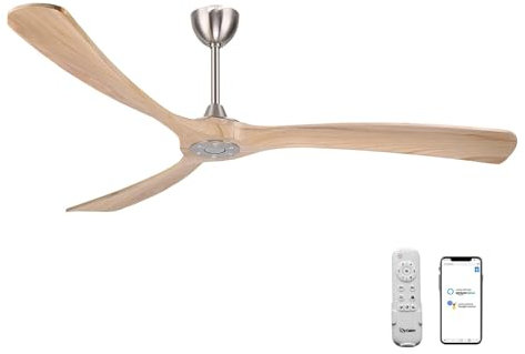 XDTKJDZ Log Fan, 72 Inch Smart Ceiling Fan No Light, DC Motor Large Wood Ceiling Fan Without Light, 3 Blades Indoor Outdoor for Living Room Patio