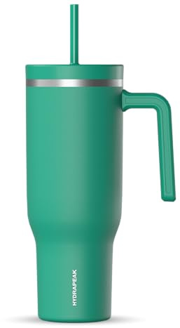 Hydrapeak Voyager 40oz Stainless Steel Tumbler with Handle - Insulated Water Bottle with Straw and Lid - Cup Holder Friendly - Reusable Travel Mug (Kelly Green)