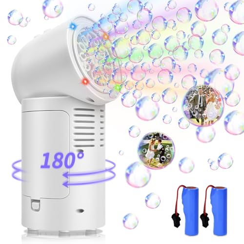 FORMIZON Machine à Bulles de Feux d'artifice, Soufflante à Bulles pour Enfants avec Lumières et Autocollants DIY, Jouet à Bulles Electrique pour Mariage Fête de Noël Scène (Mariage)