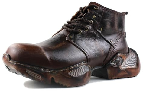 OSSTONE Retro Stylish Herren Leder Sneaker Chukka Schuhe Handgemacht Vintage Boots Motorrad Stiefel OS-5008-S-1,Retro Braun, US10(EU43)