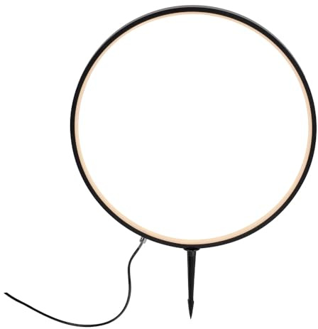 SellTec Erdspießleuchte Ring schwarz 50cm | Wegeleuchte Außenlampe, Garten Wiese Beet, Für Balkon Terrasse, Lichtobjekt