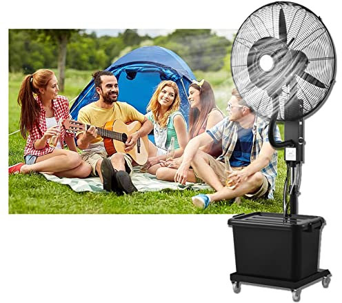 Ventilador de nebulización para exteriores, ventilador de pedestal de 26/30, 3 velocidades, oscilación de 60°, ventilador de refrigeración para patio, jardín, patio trasero, negro (81cm/31.9in)