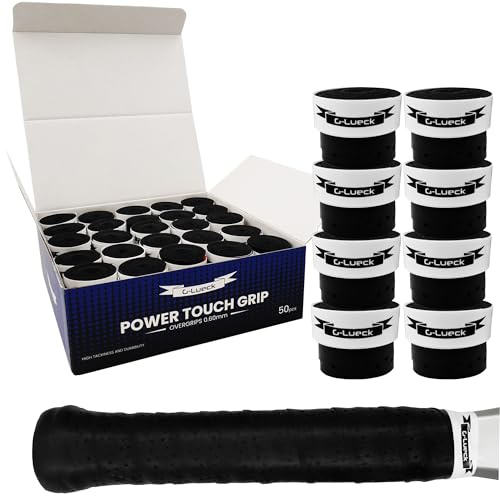 G-Lueck Übergriffband Set Tennis Premium Overgrip Power Touch mit Perforation - Hoher Grip, Lange Haltbarkeit - 0,60mm Stärke | für Padel, Squash, Badminton Schläger | perforiert