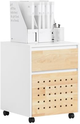 SoBuy Rollcontainer Bürowagen Bürocontainer Beistellwagen Aktenwagen Beistelltisch mit Rollen Druckerständer Weißnatur BHT ca. 45x59x45cm ASK06-WN