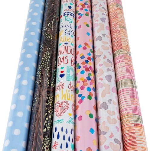 Geschenkpapier Set 70x200cm 6 Rollen Geburtstag Rosa Bunt Konfetti Party Verpackung 6 Rollen Kinder Geschenk-Papier