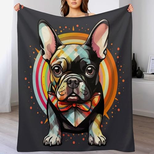 AAPZY French BullHund Decke Super Soft Flannel Fleece Überwurfdecken Für Bettwsche Sofa Schlafzimmer Decken Wohnzimmer Reisen Vier Jahreszeiten Wohndecke (180×200cm)