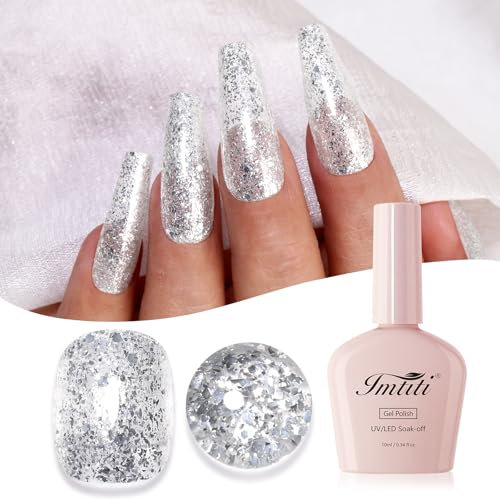Imtiti Glitzer UV Nagellack, Silberner Glitter Gel Nail Polish Soak Off Led UV Diamant Schimmer Glitzer UV Gel Nagellack Starter Maniküre Gel Nagellack Kit 10ML