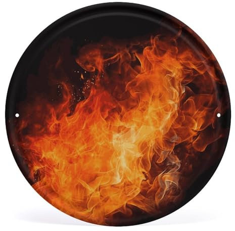 DWTJKMS Roaring Flame Metal Iron Signs Retro Circular Metal Painting Modern Iron Sign Poster Hanging Vintage Print Picture Fashion Plate Wall Decor Wall Art for Home