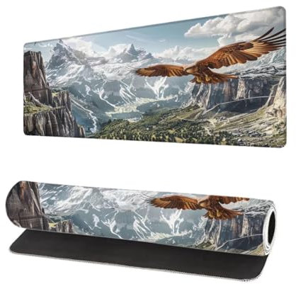Mouse Pad Mountain 23.6x11.8 inch, Extended Large XXL Eagle Mouse Mat Gaming, Non-Slip Rubber Base Desk Pad, Stitched Edges Mousepad, Desk Mat Water-Resistant surface, Improved Precision and Speed T-9