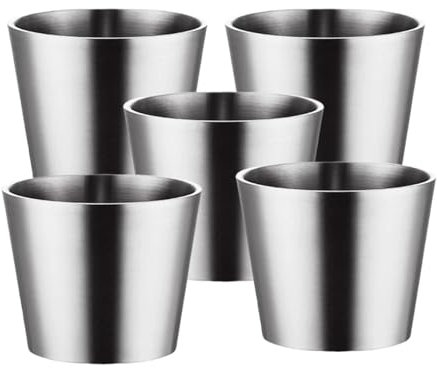 PKRANZYHKAL Tasse Inox Mug Café Double Paroi | Gobelet Inox Moderne | Tasse Escalade en Métal | Idéal pour Boissons Chaudes et Froides,RECTILINEAR,SILVERY,260ml,Set of 5