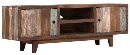 Acacia maciza madera gabinete TV diseño vintage con aparadores 118x30x40 cm soporte TV para sala de estar estilo moderno TV mesa soporte muebles