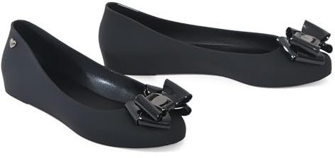 kraftd Womens Jelly Ballet Shoes Bow Details Slip-On Flats Peep Toe Ballerina Pumps | Ladies Footwear | Office Pump | Shoe (Black Matt, 2)