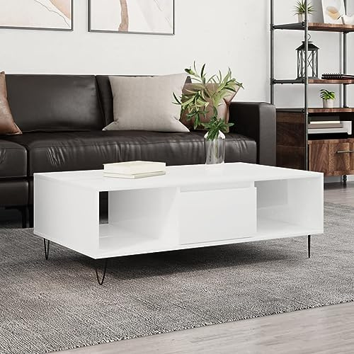 LLEZKBR Tables-Accent Tables-Coffee Tables-Coffee Table High Gloss White 104x60x35cm Engineered Wood