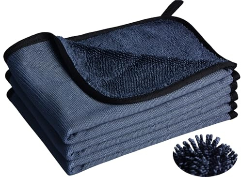 Mikrofasertücher für Autopflege und Motorrad Auto Trockentuch 600 GSM Ultra Saugfähig Autopflege Reinigungstücher Mikrofaser Auto-Waschtuch kratzfrei & fusselfrei mit Aufhängehaken Schwarz 3er Set