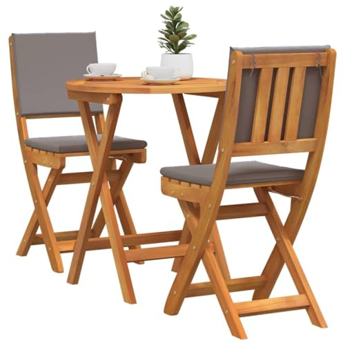 vidaXL Bistrogarnitur mit Kissen 3 pcs Öl-Natur Massivholz Akazie, Garten- und Terrassenmöbel, modernes Set für Al Fresco Dining, klappbarer Tisch und Stühle für Entspannung