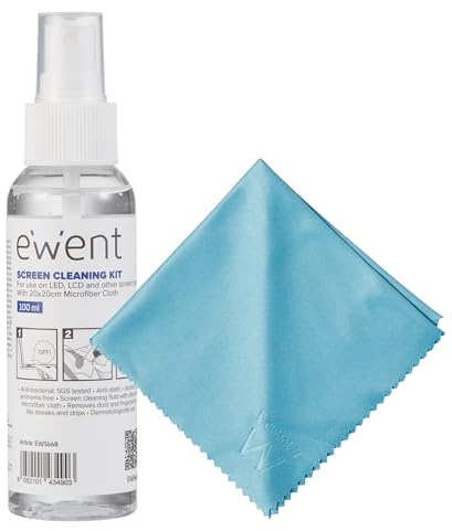 Ewent EW5668 Kit de nettoyage d'écran 100 ml avec chiffon en microfibre 20 x 20 cm pour écran LCD et LED