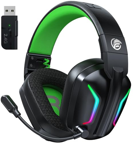 Fachixy FC300 Wireless Gaming Headset with Mic - Bluetooth and 2.4GHz USB Gaming Headphones with 50Hr Battery & 3D Stereo Sound - For PS5, PS4,PC, Switch, Mobile, Green
