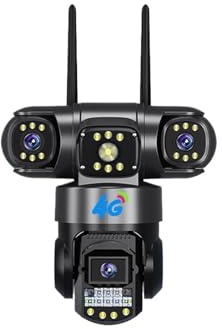 POAHNCU Telecamera Wi-Fi, Telecamera Con Tre Lenti, Tre Schermi, Monitor Con Zoom, Protezione For Visione Notturna, Videosorveglianza,per vialetto del giardino(4G No Card)